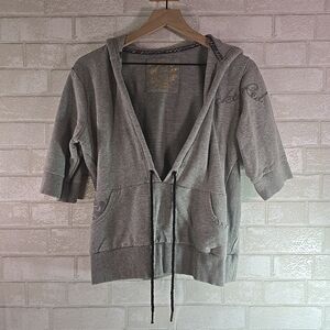 Ecko Red Women Plunge V-neck Embellished Pullover Hoodie Jacket Shirt Gray XL